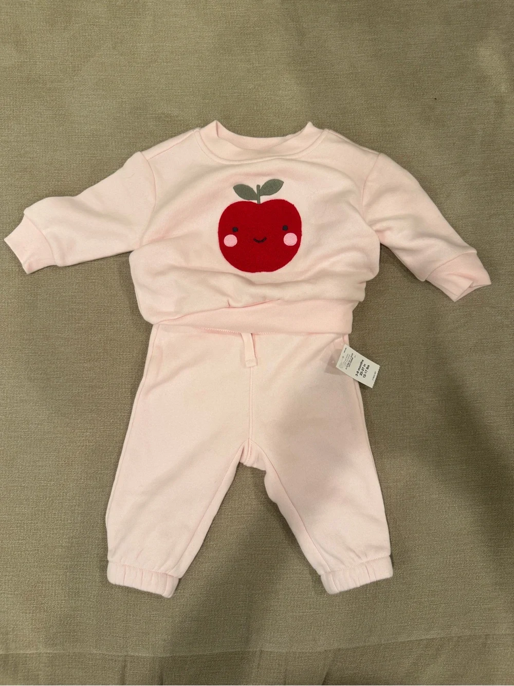BABY GAP Pink Sweatshirt and Joggers Set with Red Apple